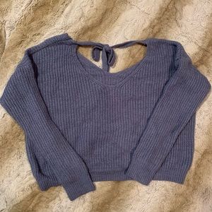Woven Hearts V Neck Low Back Sweater
